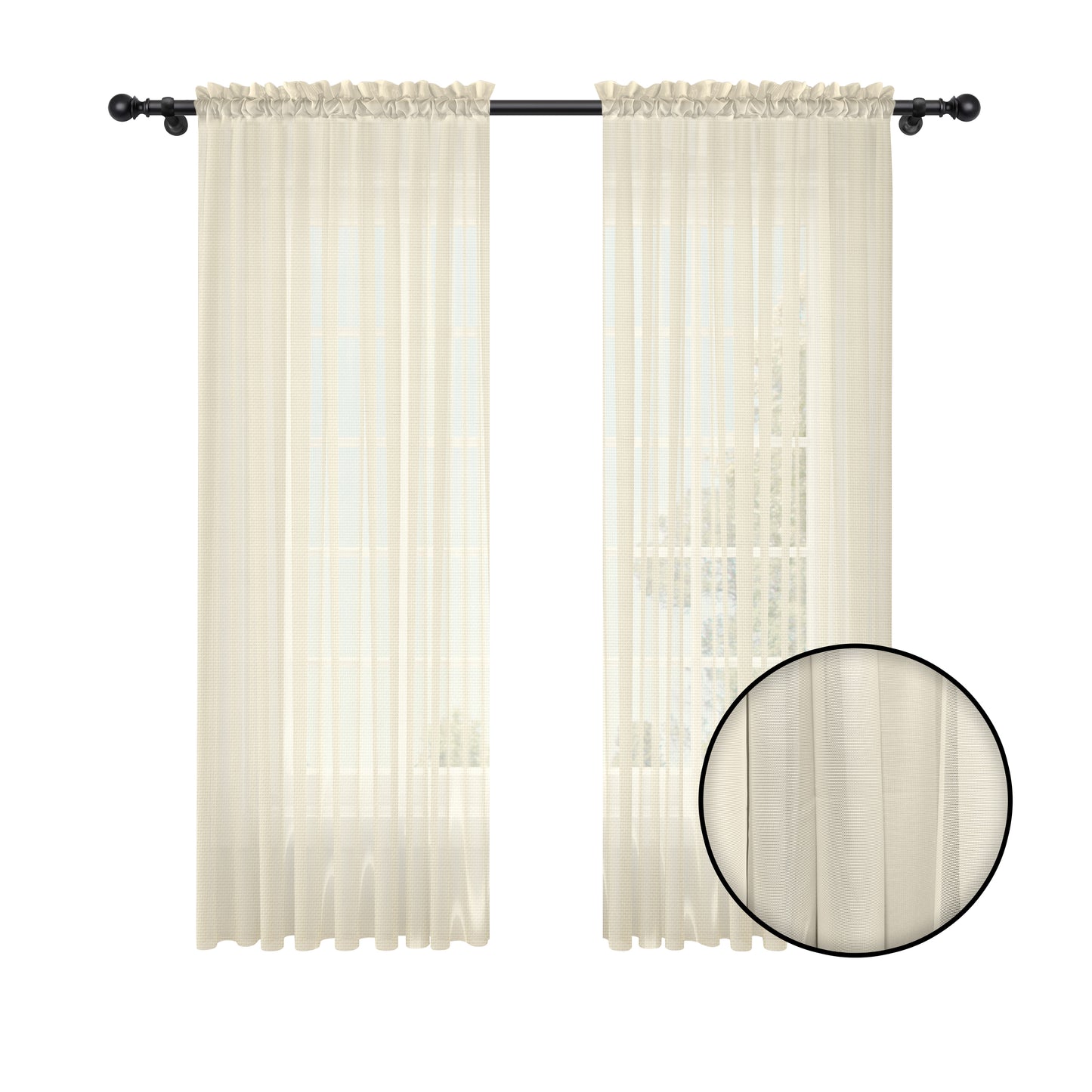 Cortina Beige Velo Suizo Traslúcido – 2 piezas de 150x210 cm