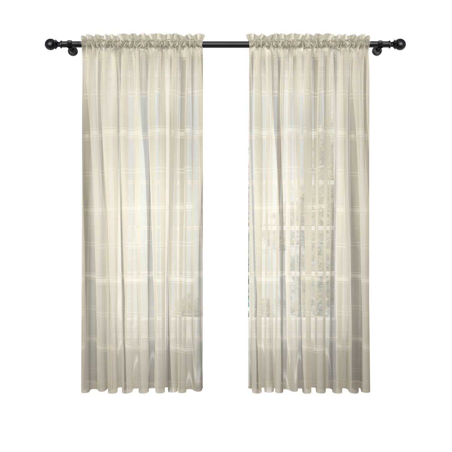 Cortina Velo Suizo Beige Rayado – 2 piezas de 150x210 cm