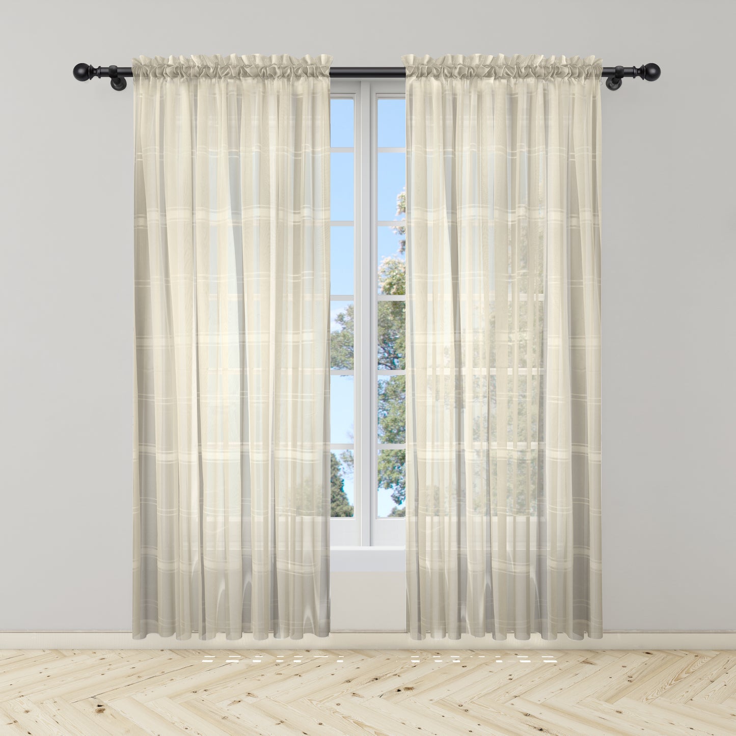 Cortina Velo Suizo Beige Rayado – 2 piezas de 150x210 cm