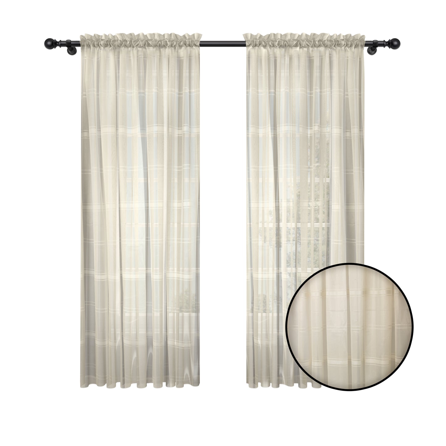 Cortina Velo Suizo Beige Rayado – 2 piezas de 150x210 cm