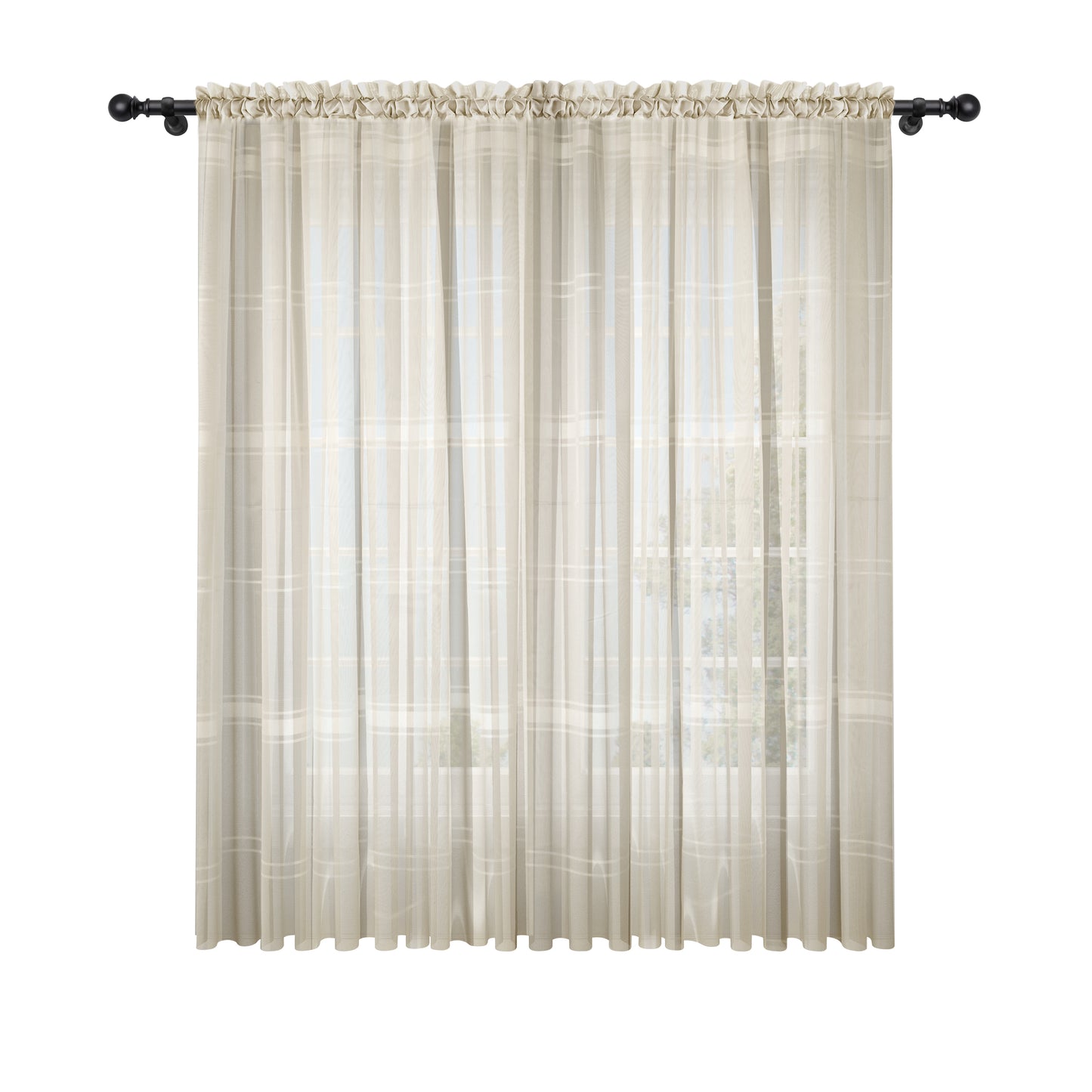 Beige Striped Full Veil – Translucent Curtain (2 sizes available)