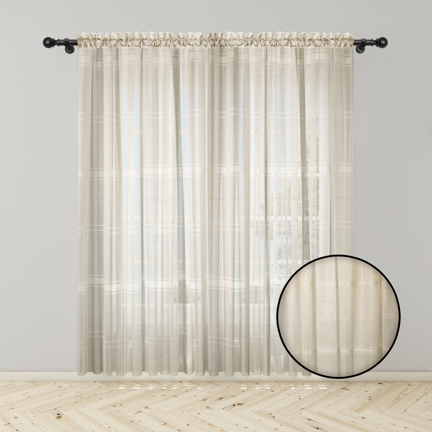 Beige Striped Full Veil – Translucent Curtain (2 sizes available)
