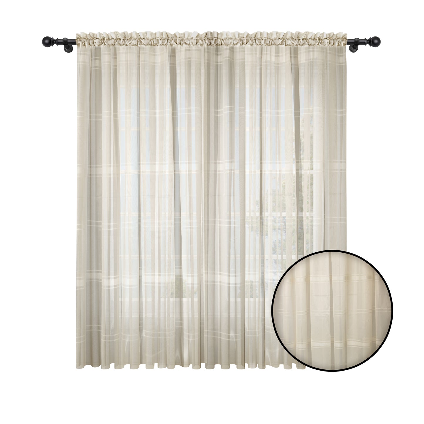 Beige Striped Full Veil – Translucent Curtain (2 sizes available)