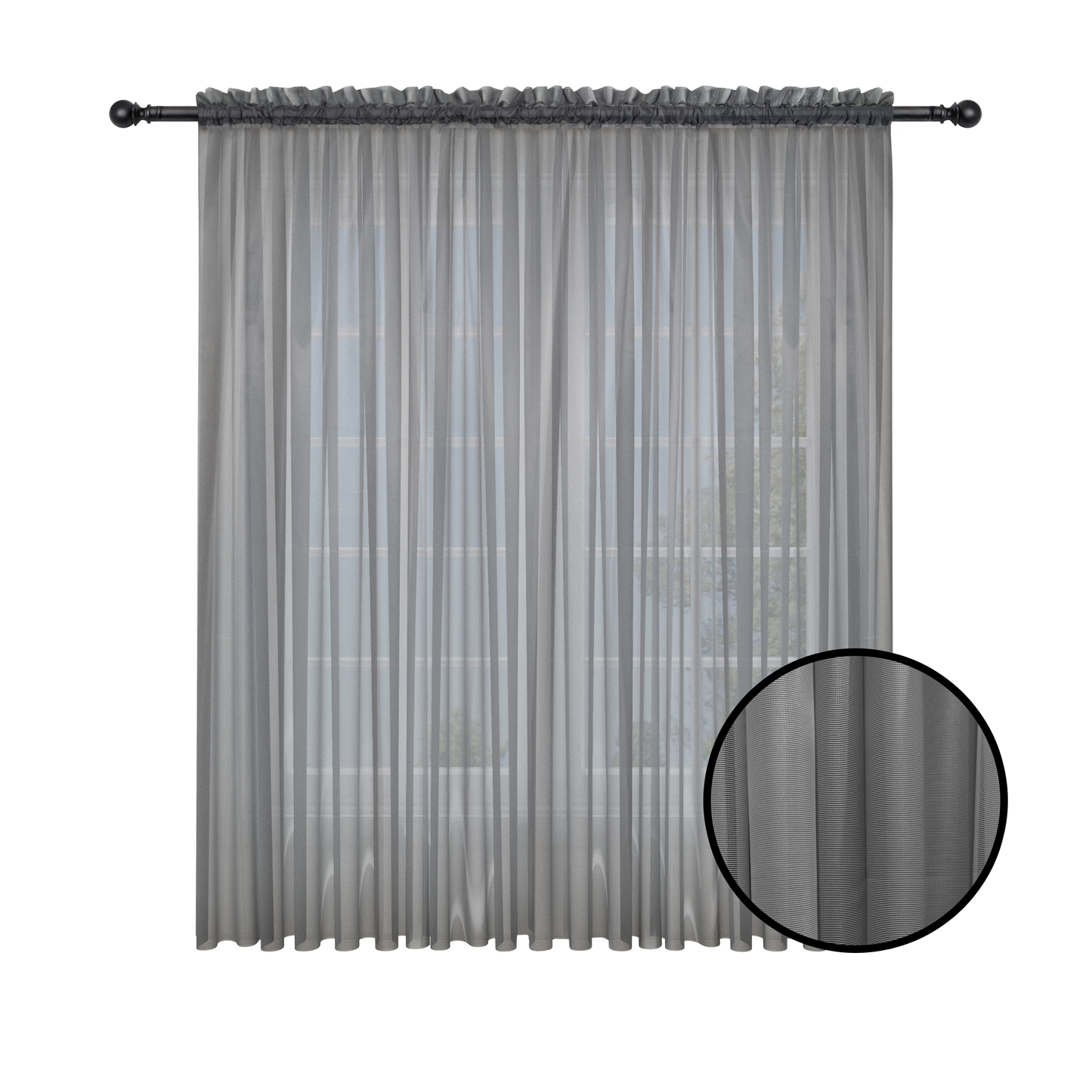 Cortina Velo Suizo Gris Traslúcido - 1 pieza de 300x210 cm / 400x210 cm