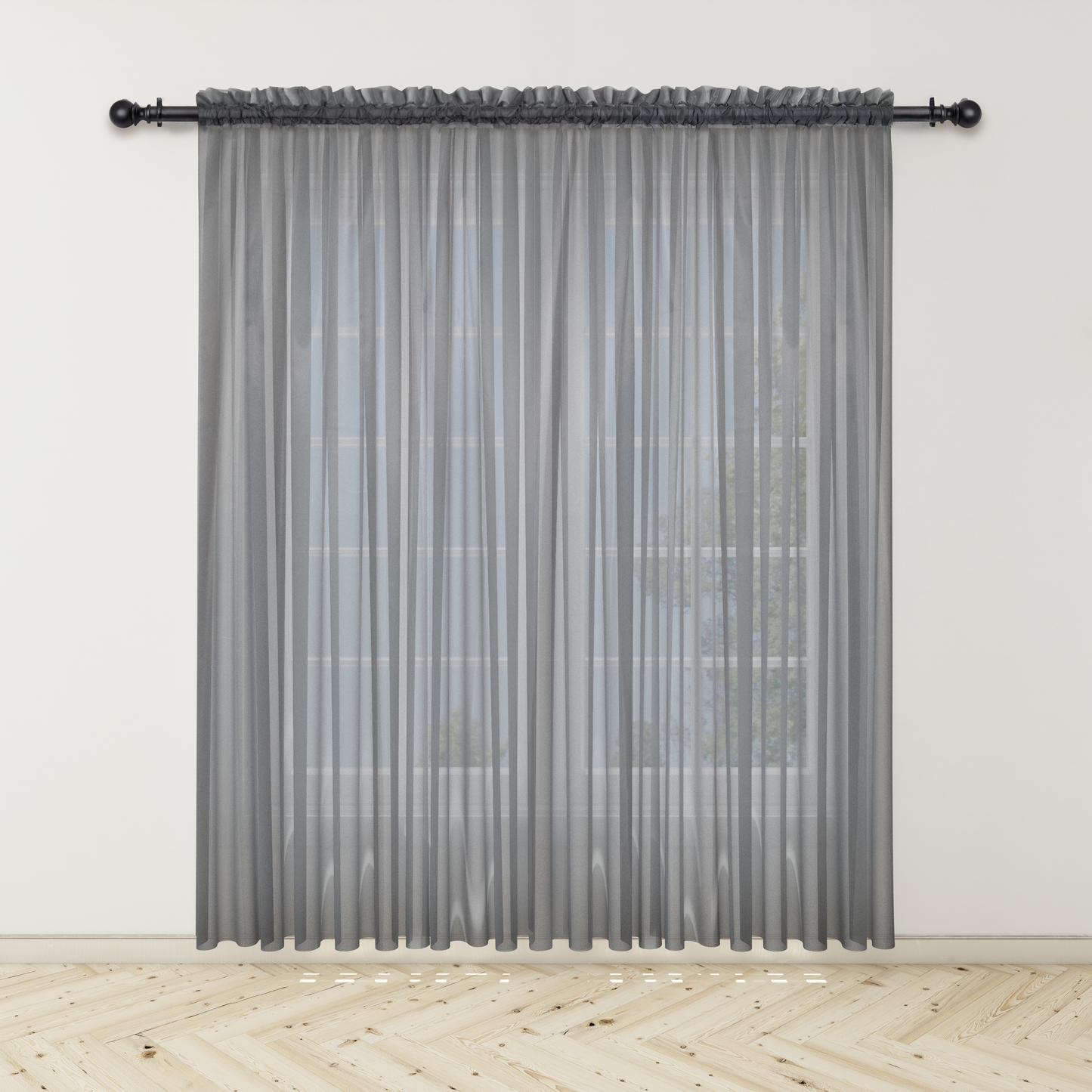 Cortina Velo Suizo Gris Traslúcido - 1 pieza de 300x210 cm / 400x210 cm