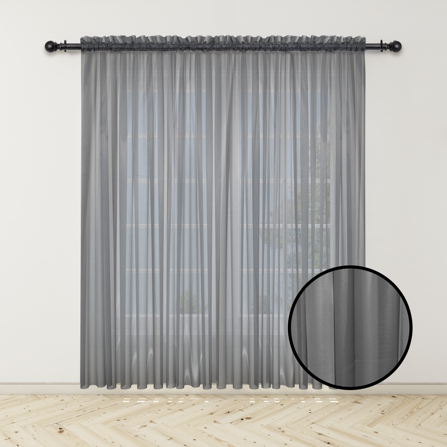 Cortina Velo Suizo Gris Traslúcido - 1 pieza de 300x210 cm / 400x210 cm