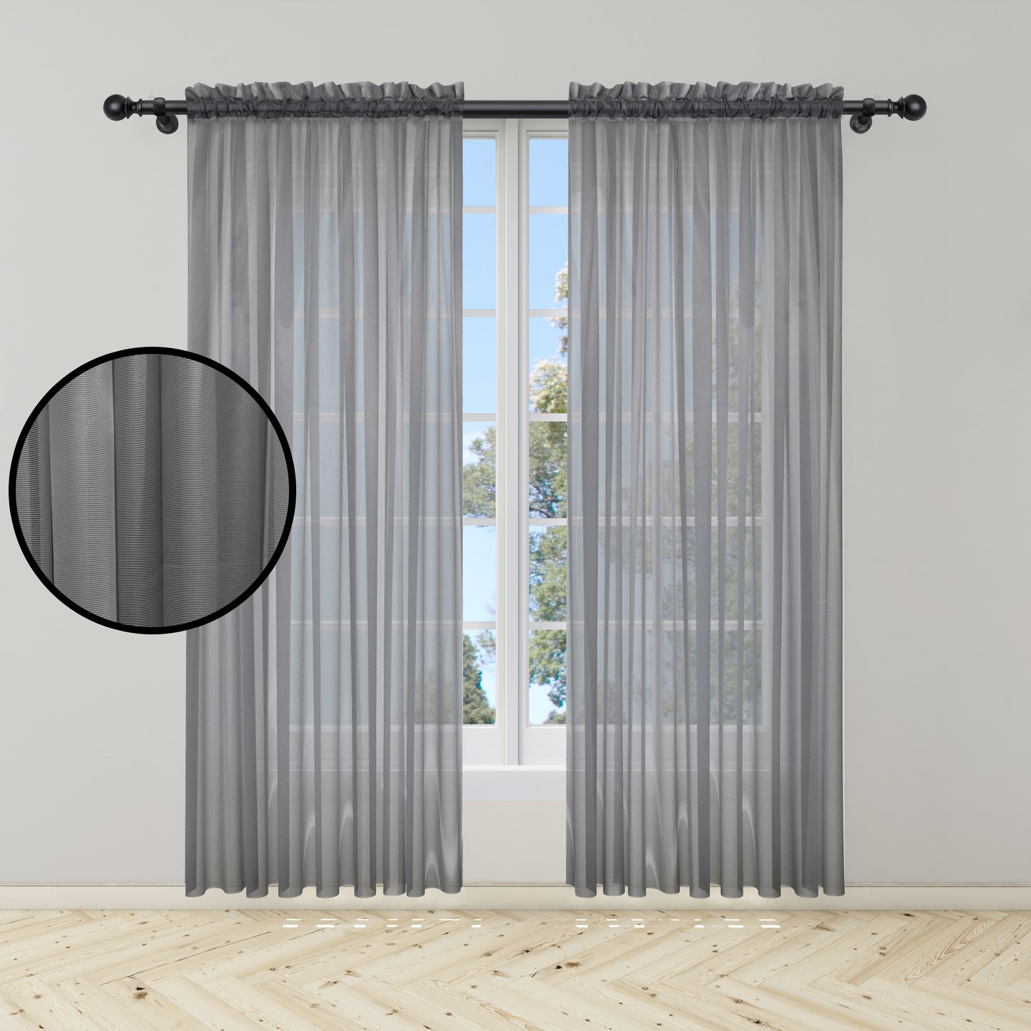 Cortina Velo Suizo Gris Traslúcido – 2 piezas de 150x210 cm