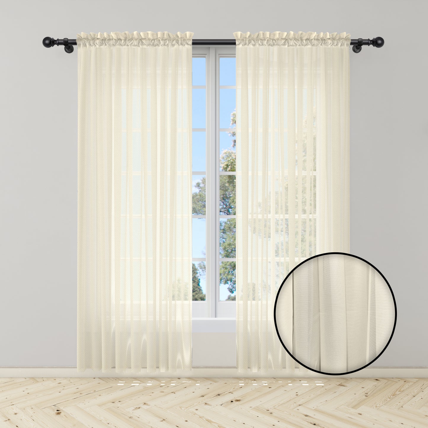 Cortina Beige Velo Suizo Traslúcido – 2 piezas de 150x210 cm