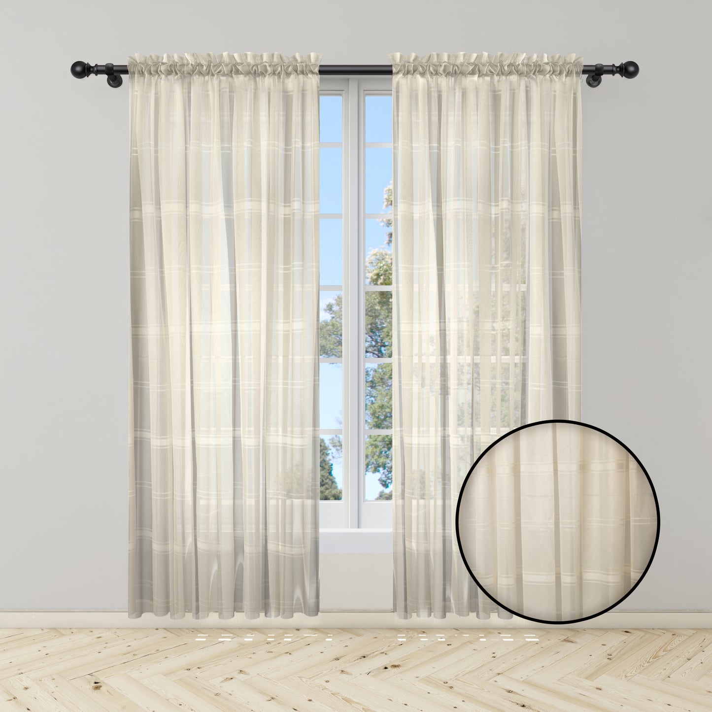 Cortina Velo Suizo Beige Rayado – 2 piezas de 150x210 cm