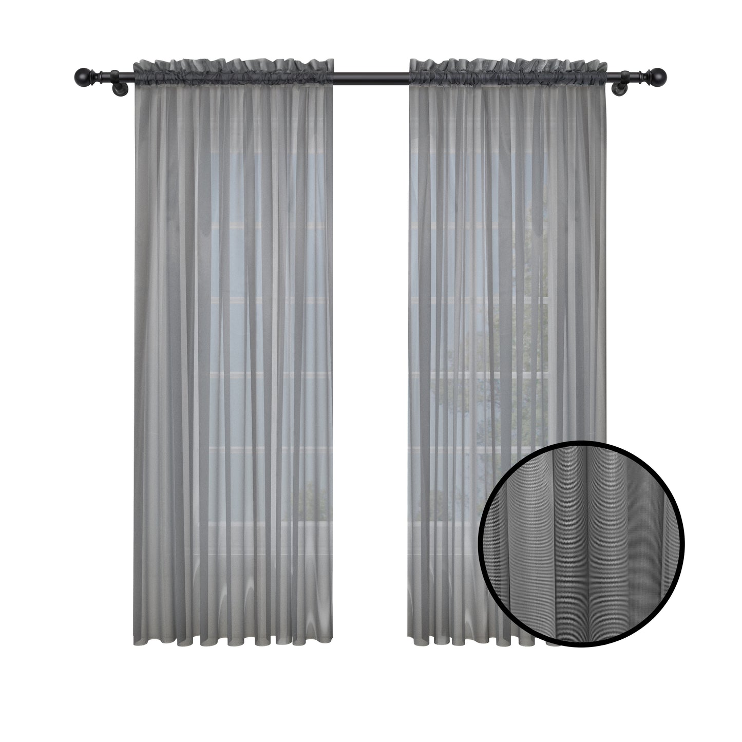 Cortina Velo Suizo Gris Traslúcido – 2 piezas de 150x210 cm